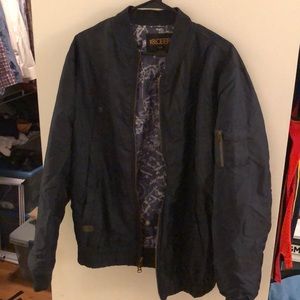 10.Deep Navy Military Field Bomber Jacket with Printed Lining